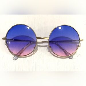 Round Color Tinted Gold Metal Frame Lennon Style Sunglasses Boho Classic Beach